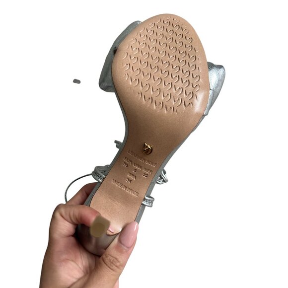 VINCENZA Silver Leather Puff Bow Laceup Heels Size 35 / US 5 NEW NWOB - Picture 7 of 9